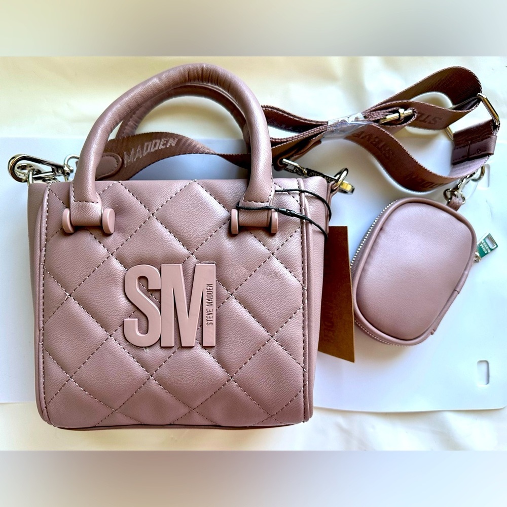 NWT Viral STEVE MADDEN BBAB crossbody satchel with air pod case pink stone